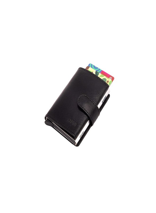 Scudo Genuine Leather RFID Protected Slim Card Holder Wallet for Men & Women (Tuscany) (Black) - Image 1